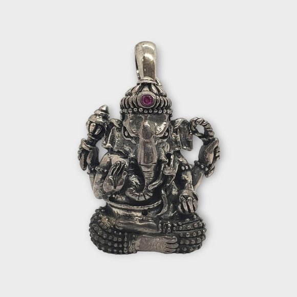 Ganesha .925 Silver pendant with ruby - Picture 1 of 12